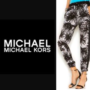 Michael Kors Black & White Palm Draw String Pants size 6
